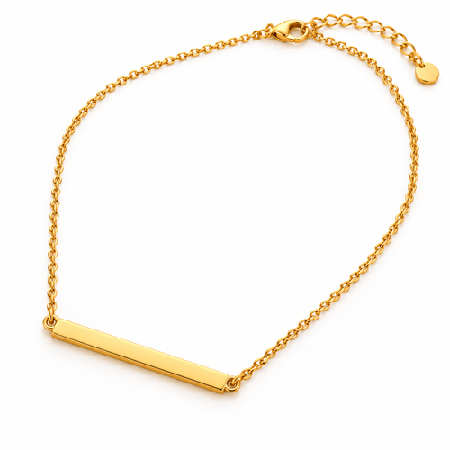 Gold-tone bar pendant necklace, three-quarter view